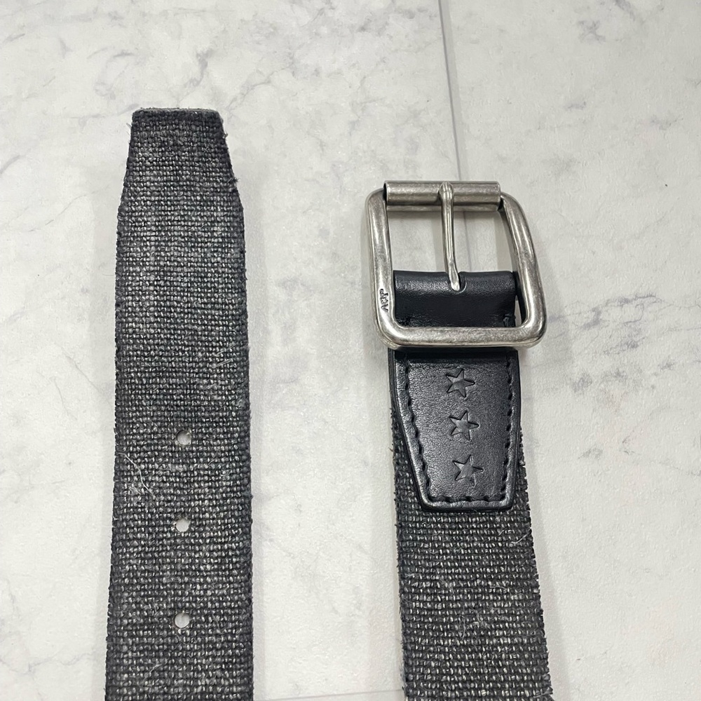 (JZ-91) John Varvatos 38MM Fabric Inlaid Calf Belt In Charcoal - Picture 3 of 4